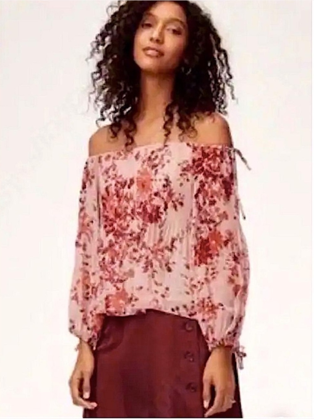 Wilfred Blush Pink Floral Off-Shoulder Peasant Top Aritzia